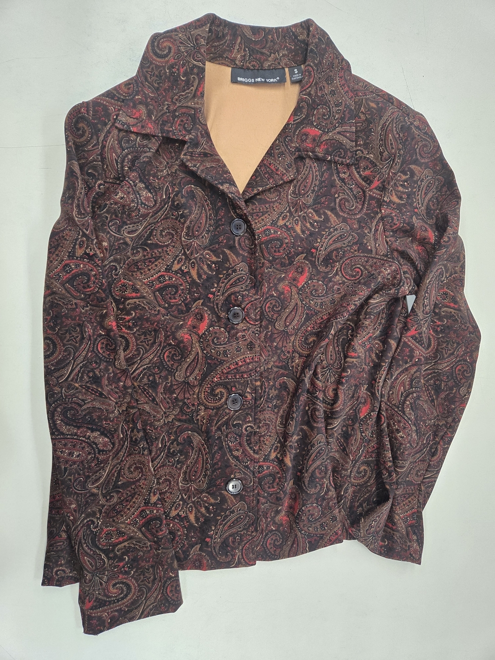 Briggs New York Brown Paisley Button-Front Blazer Size Small